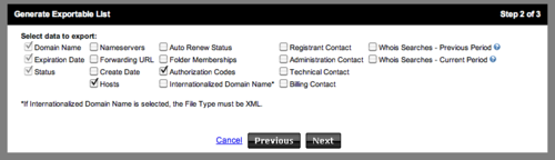 GoDaddy Export Lists Step 2