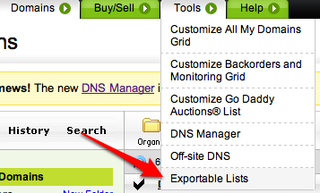 GoDaddy Exportable Lists