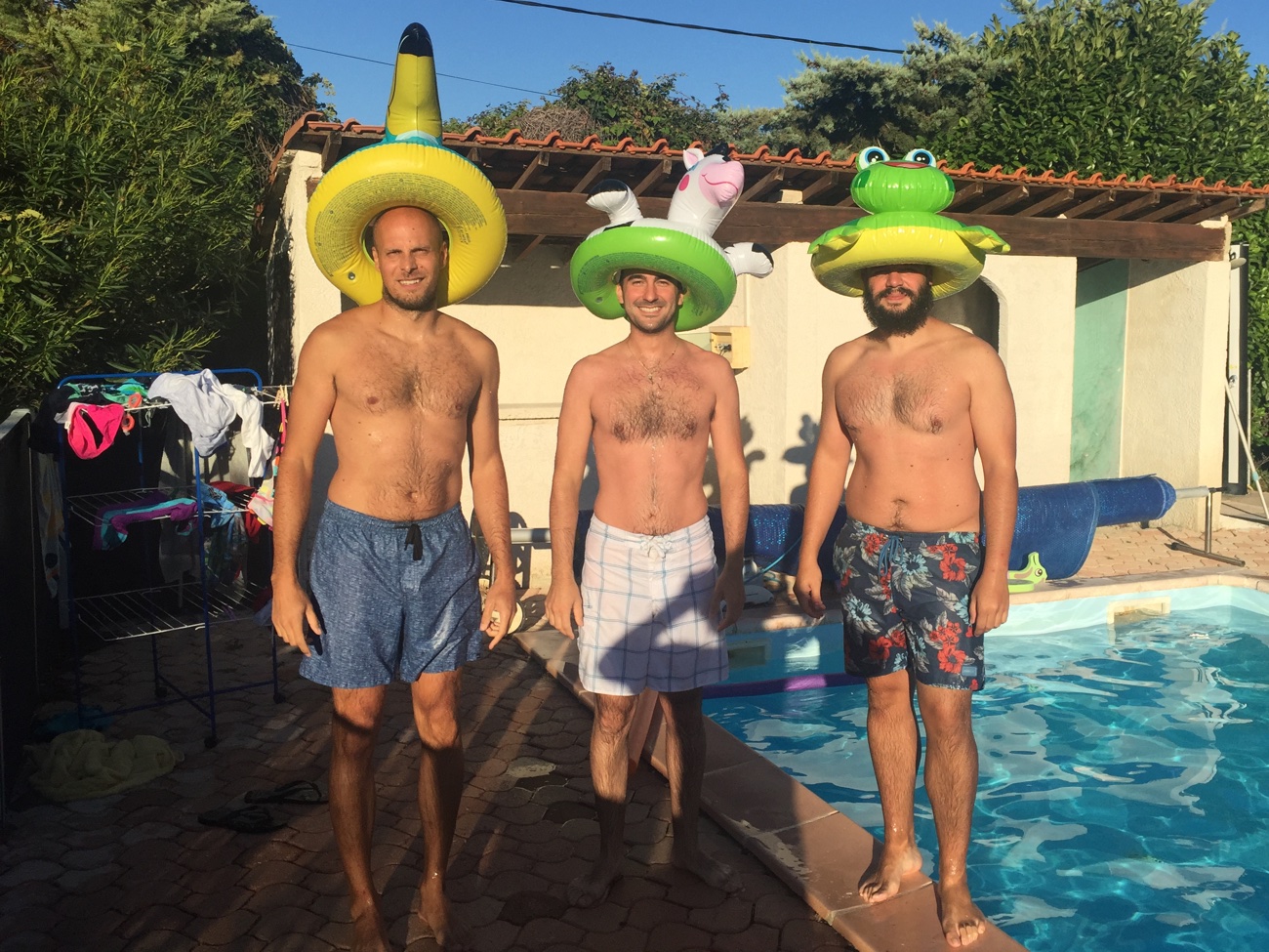 Sebastian, Simone and Javier ready for the swimming pool