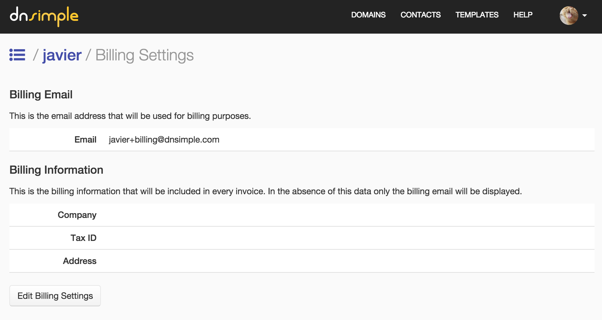 Configuring billing email