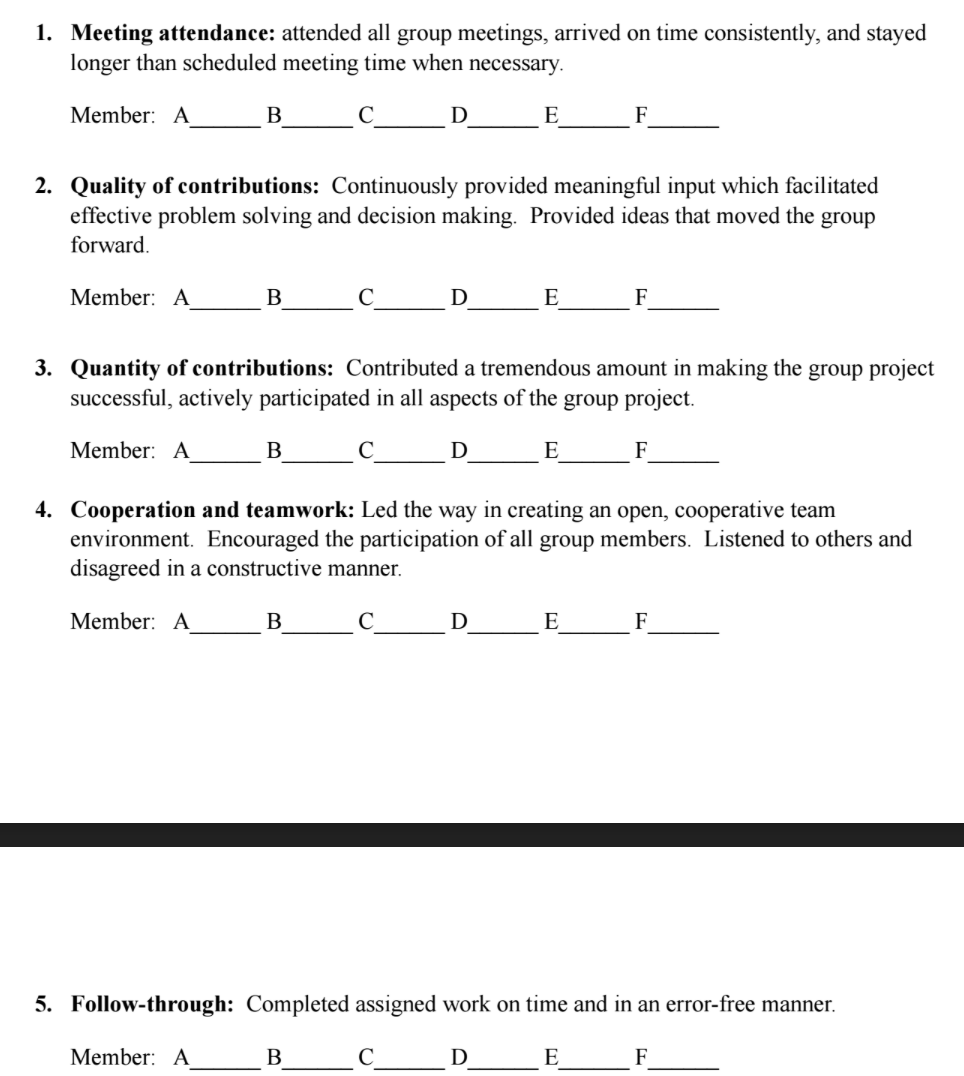 Screenshot of peer review categories or form or something