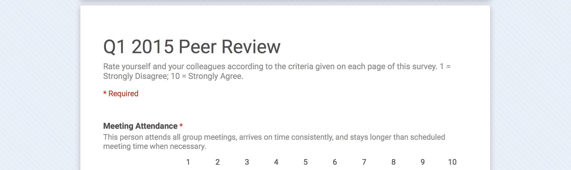 Screenshot of first survey header