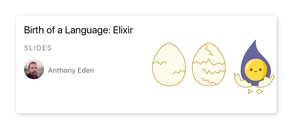Screenshot showing dnstudy card for Anthony's Elixir talk