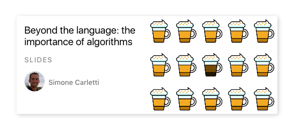 Screenshot showing dnstudy card for Simone's algorithm talk