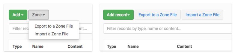 Dropdown to buttons DNSimple