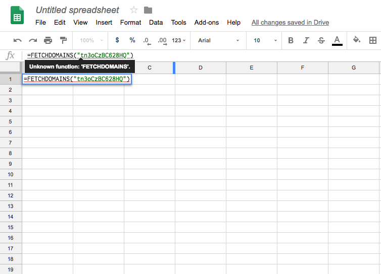 calling the FETCHDOMAINS function from sheets