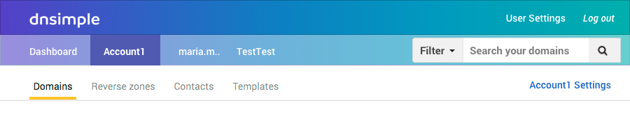 New multiple account header DNSimple