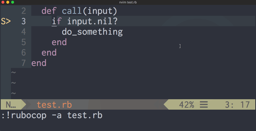 NeoVim Rubocop autocorrect