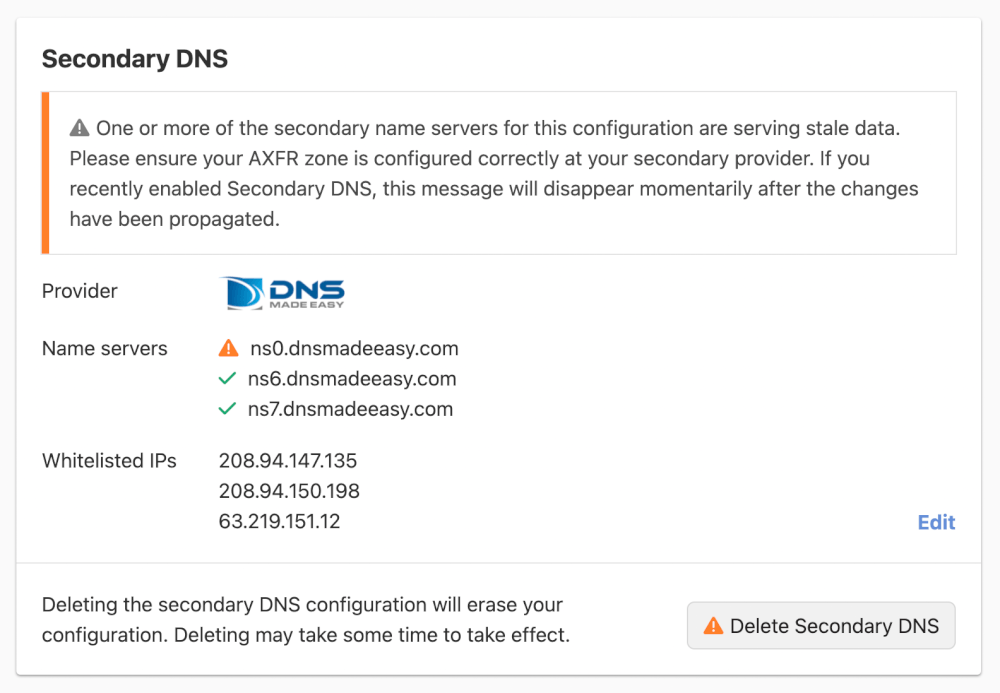 Delegation improvements warning