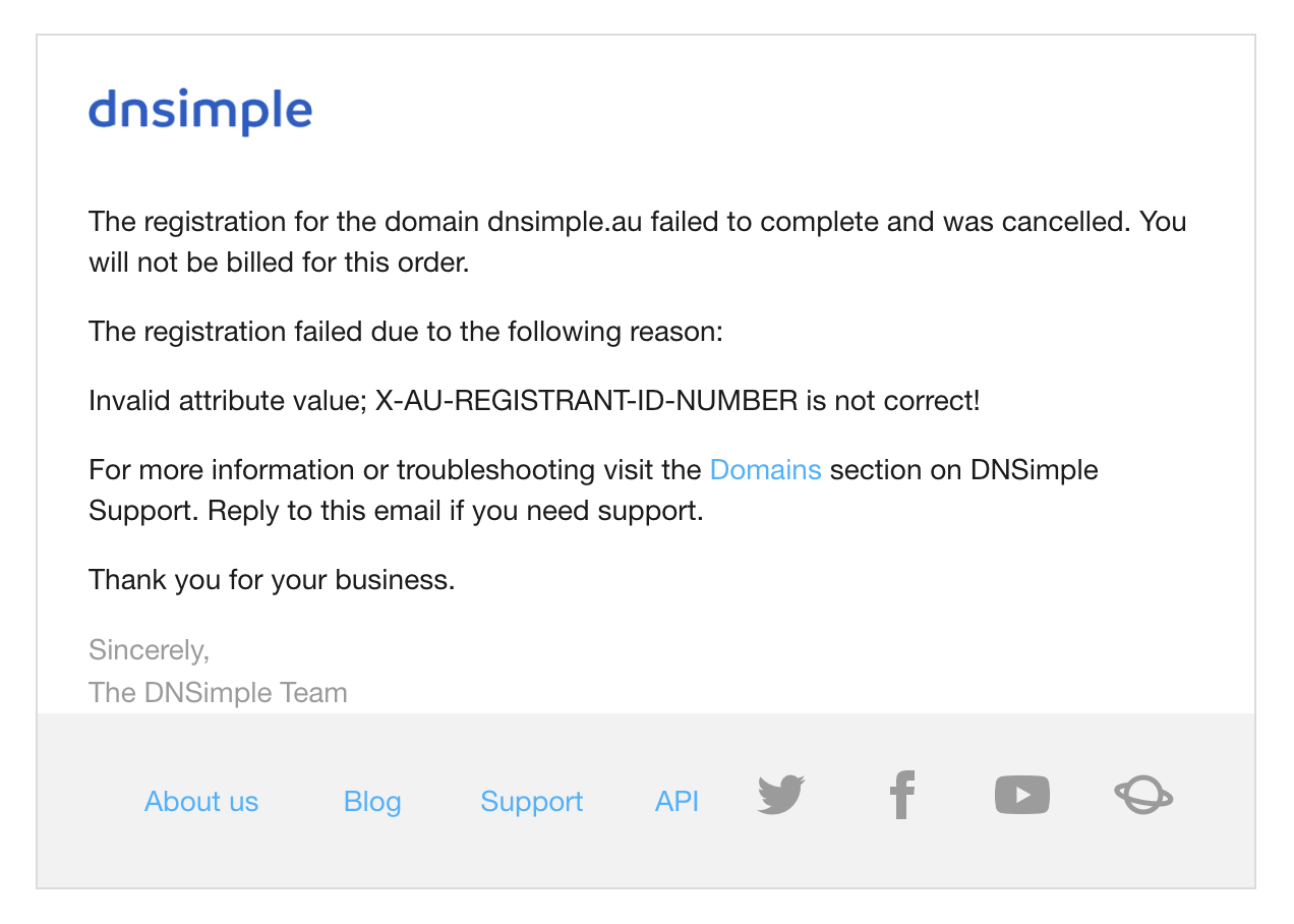 Example of a registration canceled e-mail