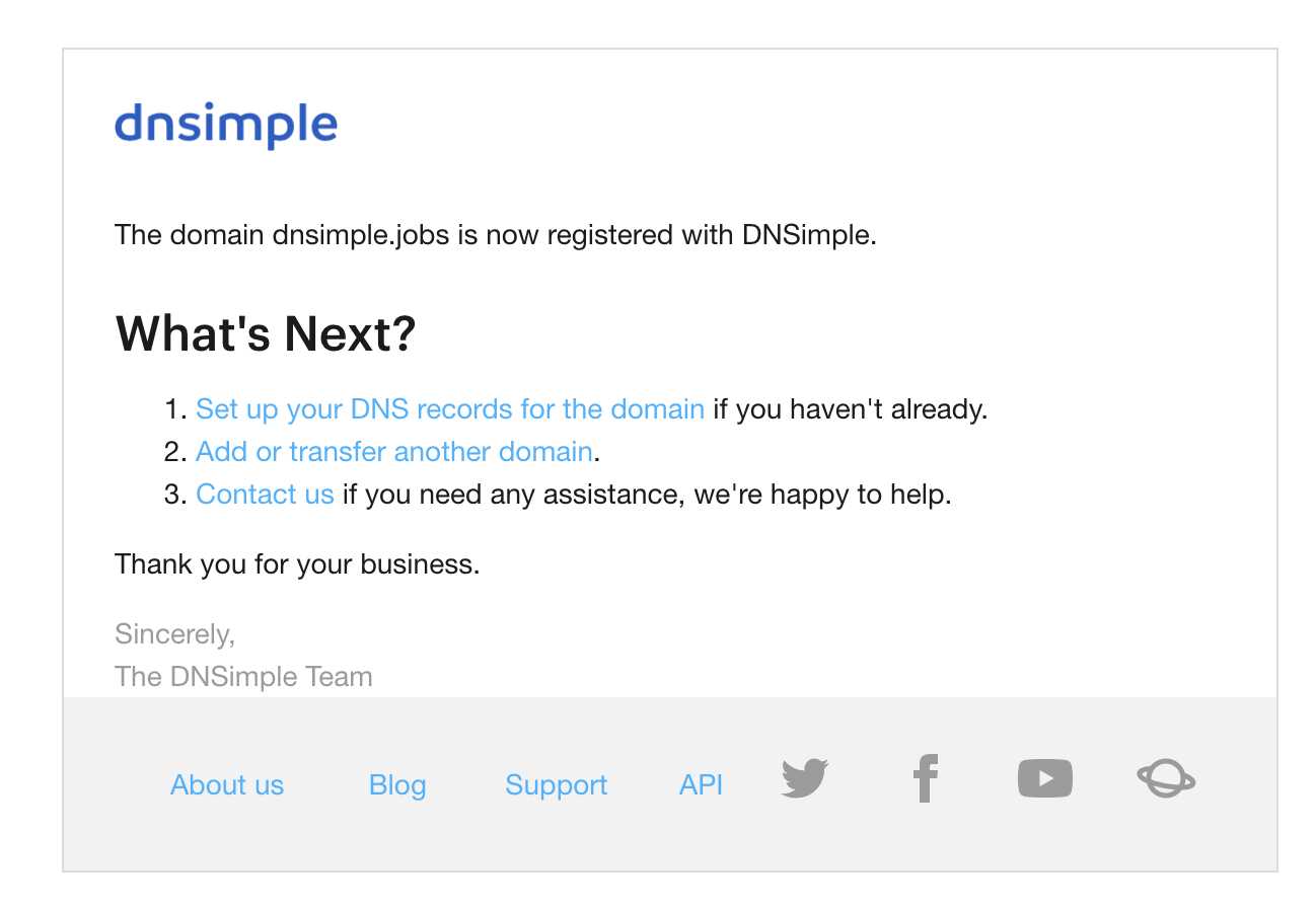 Example of a registration successful e-mail