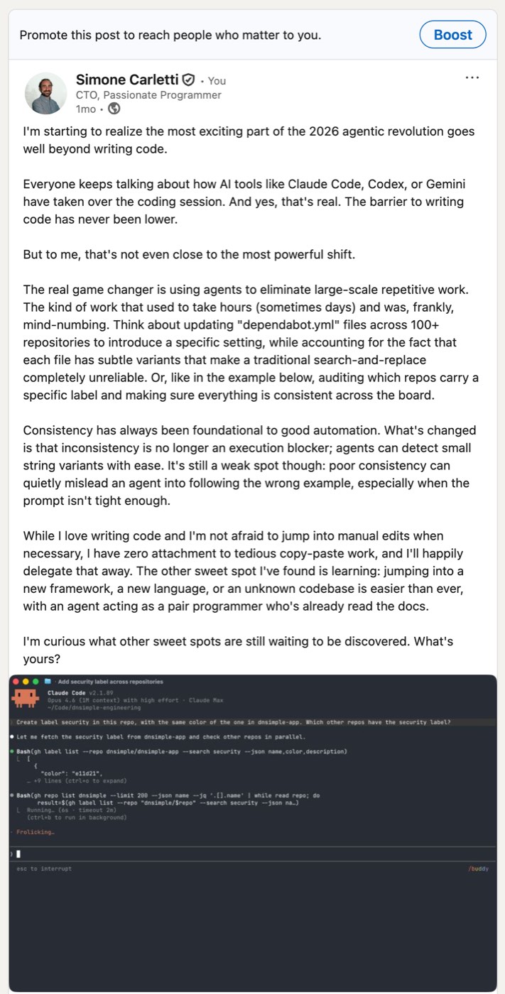 LinkedIn post on the 2026 agentic revolution